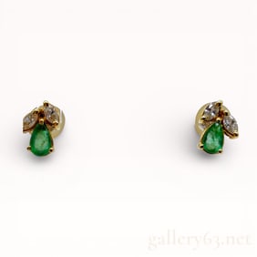 18k YG Emerald and Diamond Earrings