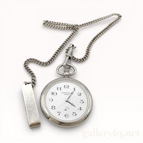 Sterling Silver 39mm Case 'Yacht Club' Pocket Watch w/ Chain