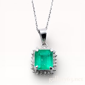 1.76 CCTW Emerald and Diamond Pendant on Chain in Platinum