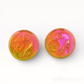 Vintage Chanel Paris France Holographic Logo Camellia Earrings 1997 Spring