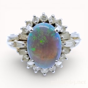 2.02 CTTW Australian Black Opal and Diamond Platinum Ring sz 5.5