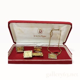 Vintage Rare Cartier Cufflinks Tie Bar Set in Original Box