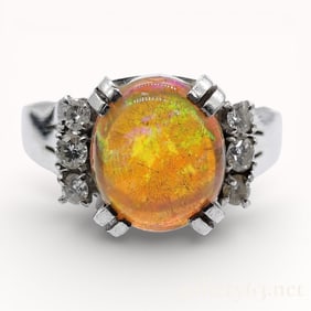Mexican Fire Opal and Diamond Ring Set in Platinum sz 6.