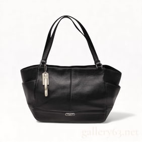 Coach Black Leather Tote Bag with Blue Nylon Interior