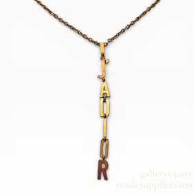 Dior J’ADior Logo Y Drop Necklace Aged Gold Tone Authentic