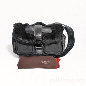 Coach Signature Rabbit Fur Trim Shoulder Bag