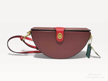 Coach City Blocks Red Leather Demilune Bronze Hardware Monogram Shoulder Bag