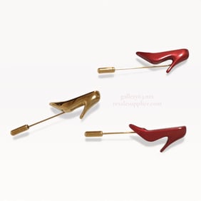 Group of 3 Salvatore Ferragamo Pump Stick Pins Red and Gold