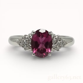 Platinum Ring With 1.43 Carat Garnet and Diamond Accents, Size 6
