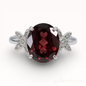 3.10 Carat Garnet and Diamond Platinum Ring sz 6