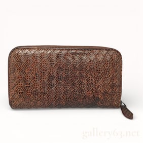 Bottega Veneta Intrecciato Python Leather Zip-Around Long Wallet