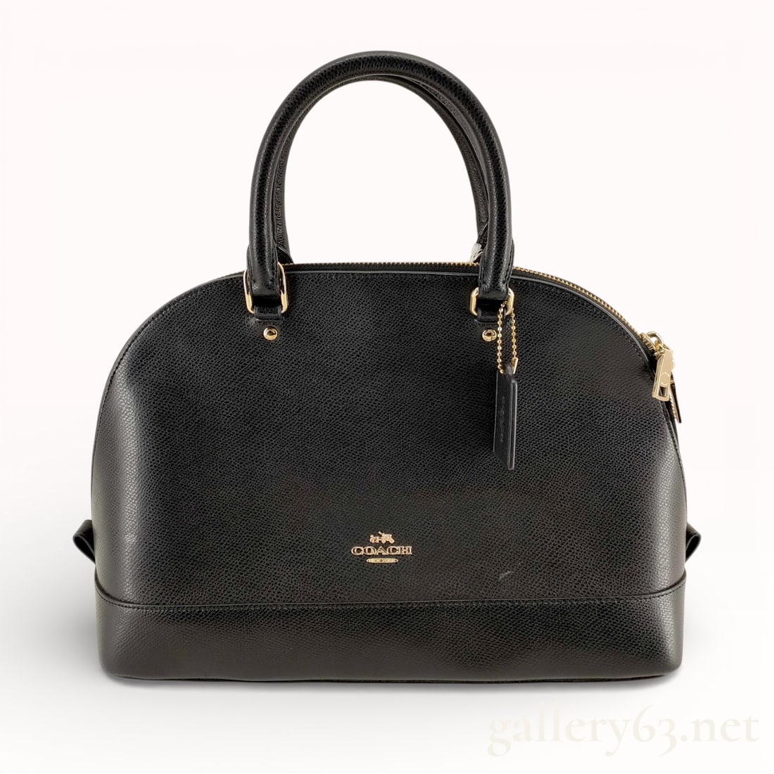 Coach Mini Sierra Satchel Black Leather Handbag: Authentic Coach Mini Sierra Satchel handbag in black crossgrain leather with light gold-tone hardware, style F27591. Coach Mini Sierra satchel handbag having black textured leather exteri
