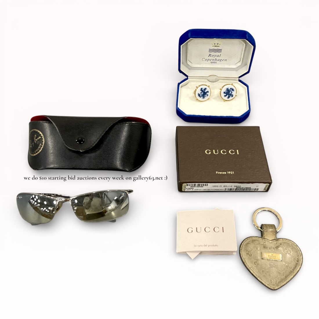 Group lot of Gucci, Royal Copenhagen, and Ray-Ban accessories with boxes (1 of 9)