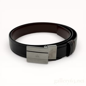 Gucci Black Leather Belt with Black Rhodium Plate Buckle 44in