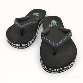 Off White Industrial Black Rubber Flip Flops with Box