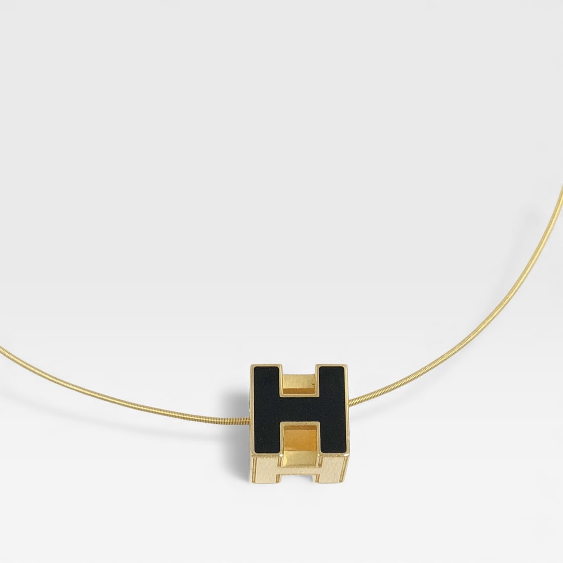 Hermès Gold Lacquered Cage d'H Pendant Necklace in black enamel (1 of 11)