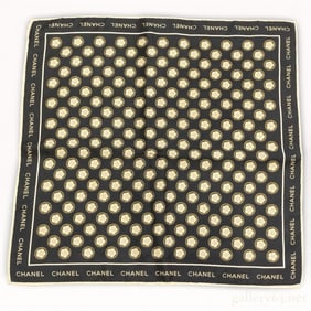 Chanel Camelia Silk Scarf 45cm Black and White