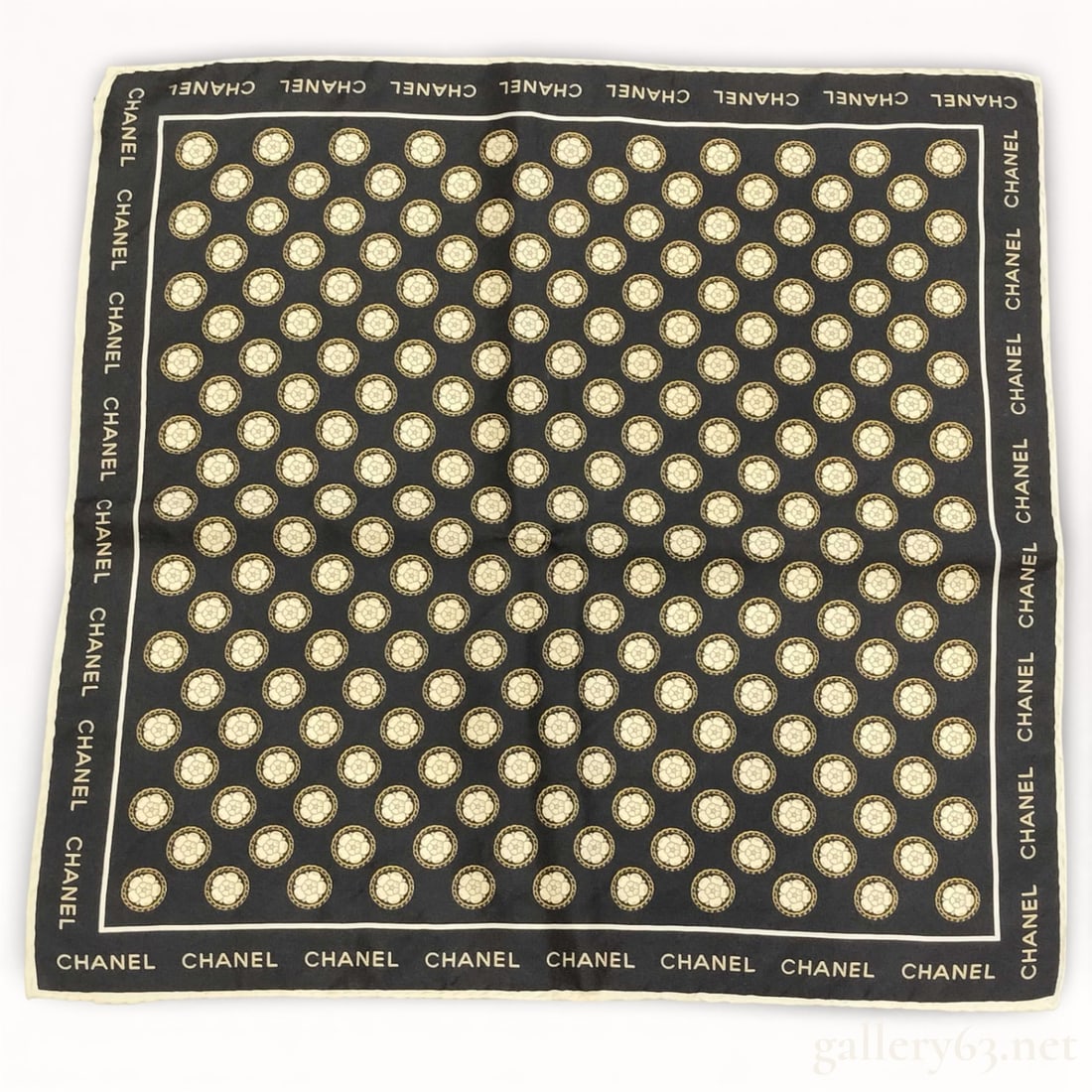 Chanel Camelia Silk Scarf 45cm Black and White: Authentic Chanel Camelia silk scarf in black and white with tag still attached. 45cm. 