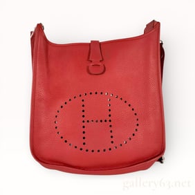 Hermes Evelyne PM Red Leather and Palladium Hardware Shoulder Bag