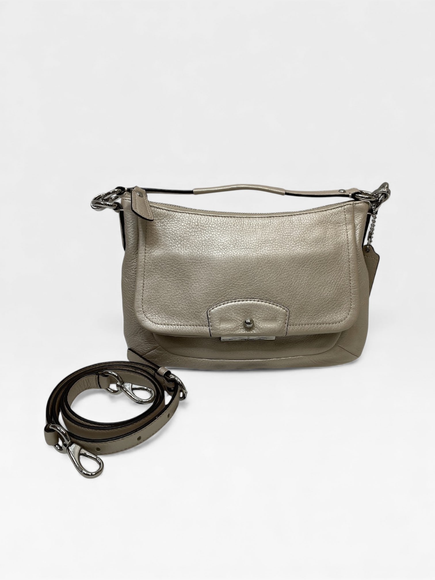 Coach Kristen Hobo Metallic Pink Champagne Leather Shoulder Bag: Authentic Coach Kristen Hobo Metallic Pink Champagne Leather Shoulder Bag