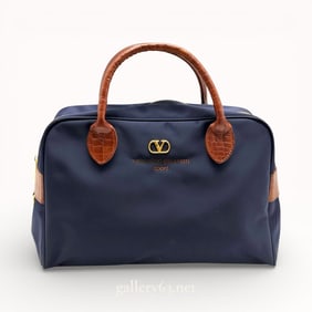 Valentino Nylon Handbag Blue x Brown Handbag