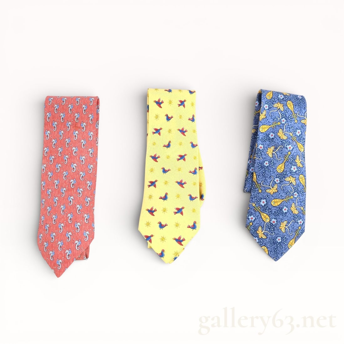 Hermès Seahorse Jockey Print Silk Tie, Hermès Funny Birds & Happy Suns Print Silk Tie, & Hermès (1 of 10)