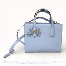 Gucci GG Blue Leather Ribbon 2 Way Handbag w/box