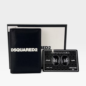 DSQUARED2 Unused D-Square Logo Card Case Black Leather