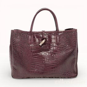 Vintage Longchamp Embossed Leather Red Croc Pattern Tote Bag