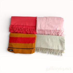Collection of 4 Hermès Sellier Cashmere & Wool Fringed Scarves