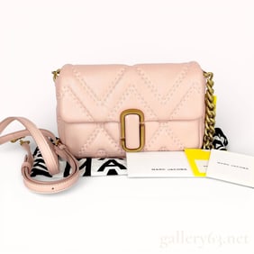 Marc Jacobs The Quilted Leather J Marc Mini Flap Bag in Rose Gold & Pink