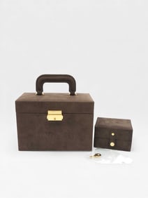 Yves Saint Laurent vintage brown suede hard shell vanity case set