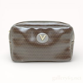 Vintage Valentino V Monogram Leather and Canvas Cosmetics/Toiletries Bag