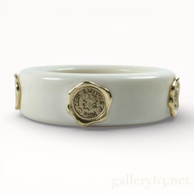 Karl Lagerfeld Gold Wax Seal Bangle Bracelet Ivory/Beige 7.75 in.