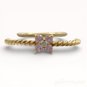 18k Rose Gold Twisted Band Pink Sapphire Diamond Floral Ring sz 6