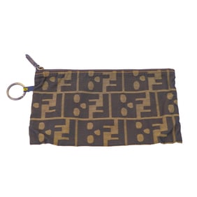 Fendi Bicolor Zucca Wristlet Pochette in tobacco canvas with gold leather trim