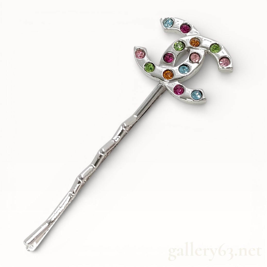 Year 2000 Chanel CC Rhinestone Hair Clip with Rainbow-Colored Stones (1 of 5)