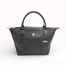 Longchamp Le Pliage Black Nylon and Black Leather Tote Bag