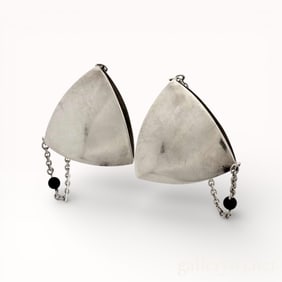 Georg Jensen Black Stone Chain Sterling Silver Earrings Chain & Onyx #203B