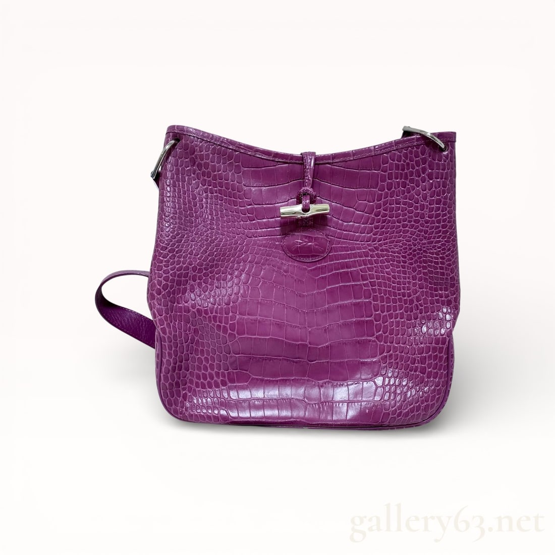 Longchamp Roseau tote bag in purple croc-embossed leather (1 of 10)