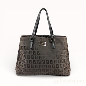 Vintage Fendi Zucchino tote bag in brown canvas with dark brown leather trim