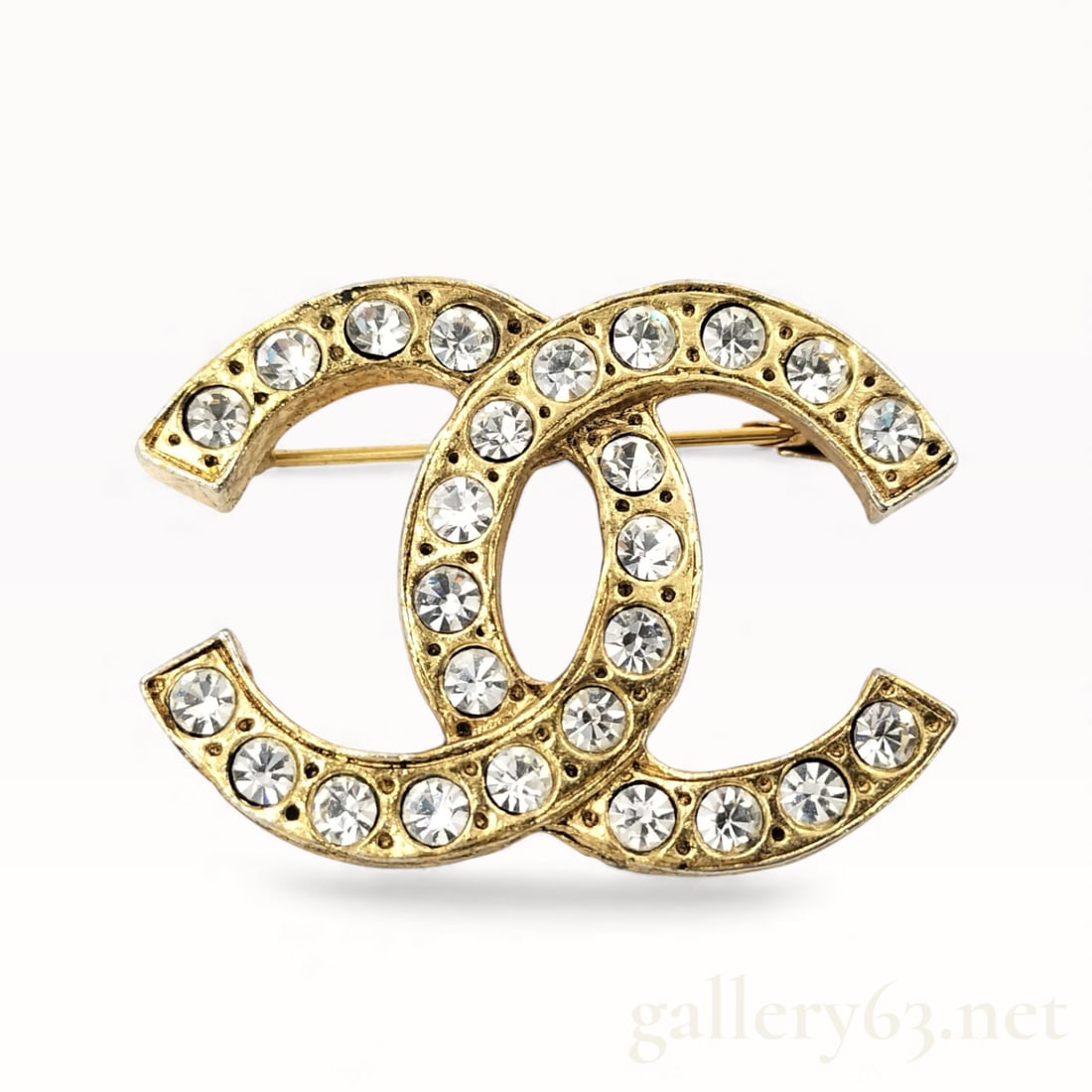 Chanel 1970s 24K Gold Plated Rhinestone CC Logo Brooch (1 of 7)