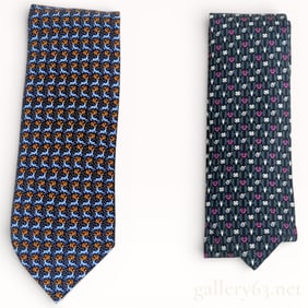 Hermes All-Over Pattern Silk Tie Set of Two