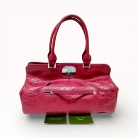 Longchamp Gatsby Handbag in Raspberry Python-Embossed Leather
