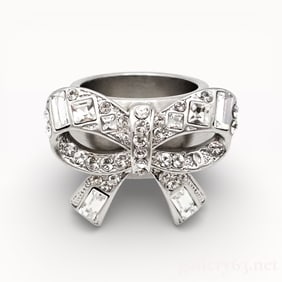 Vintage Chanel Silver Tone Rhinestone Bow Ring