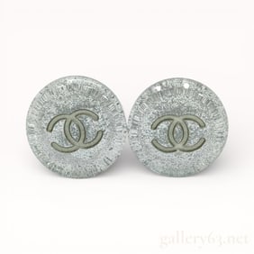 Pair of Chanel Y2K Palladium-Tone Sparkly Resin Button Earrings