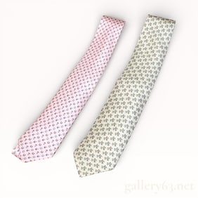 Hermès All-Over Pattern Silk Tie Set of Two