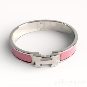 Hermès Clic H enamel and palladium-plated metal bracelet in pink