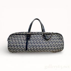 Fendi Zucchino Canvas Handbag with Leather Handles