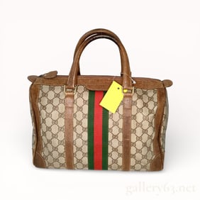 Gucci Vintage GG Canvas Boston Bag with Sherry Stripe